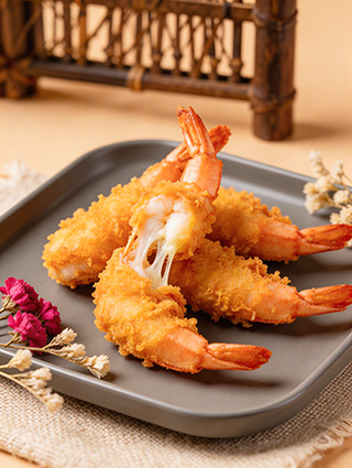 美食黃金酥脆拉絲炸蝦攝影